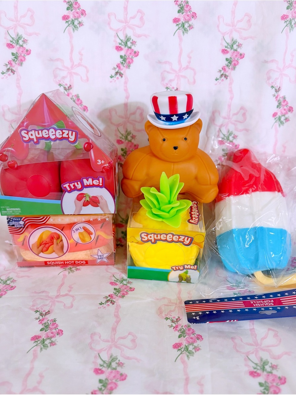 Patriotic Bear & Popsicle Home Party Toy Set - Pink/Red/Blue